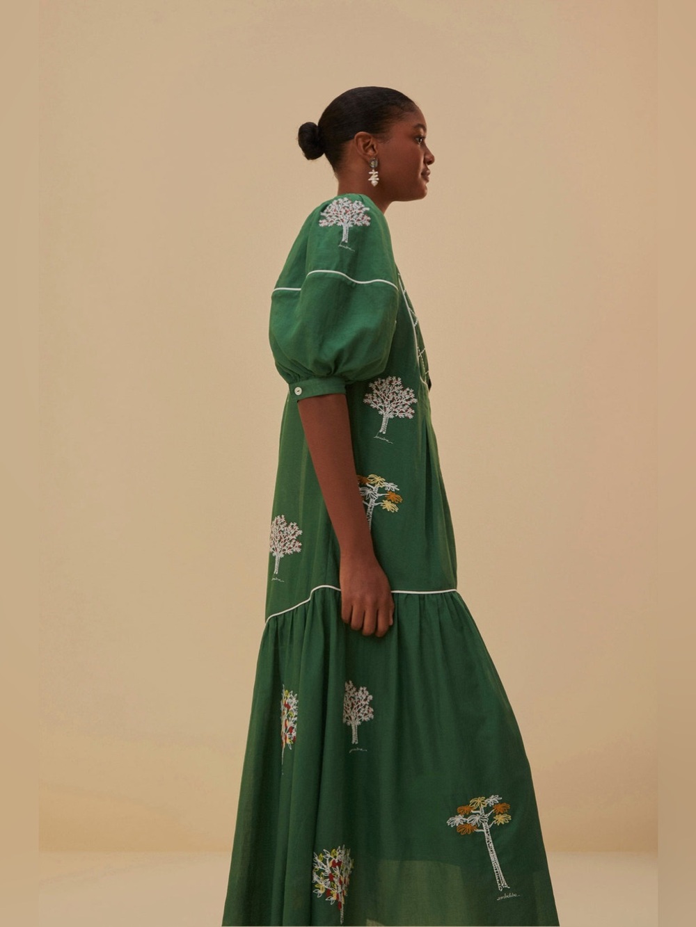 Farm Rio: Green Embroidered Trees Organic
Cotton Midi Dress - Picture 5 of 13